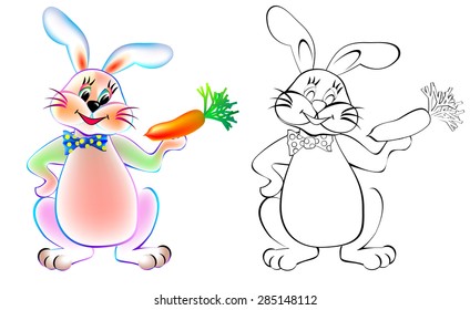 Colorful and black and white pattern rabbit, vector cartoon image.