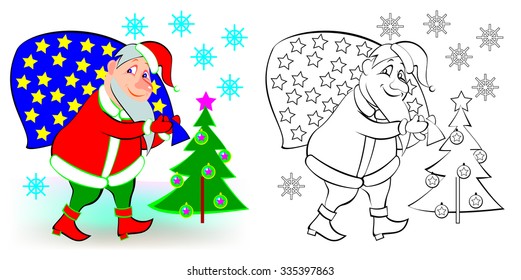 Colorful and black and white pattern Santa Claus, vector cartoon image.