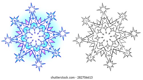 Colorful and black and white pattern snowflake, vector cartoon image