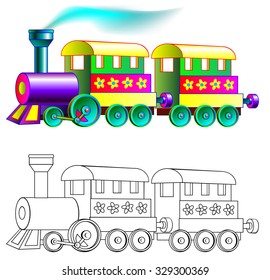 Colorful and black and white pattern train, vector cartoon image