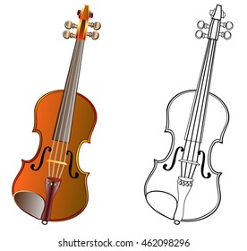 Colorful and black and white pattern violin, vector cartoon image.