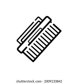 Colorful black and white pet grooming tool icons. Hairbrush, soap, shampoo, scissors, hair dryer, ear sticks. Cat and dog, animal hygiene set