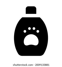 Colorful black and white pet grooming tool icons. Hairbrush, soap, shampoo, scissors, hair dryer, ear sticks. Cat and dog, animal hygiene set