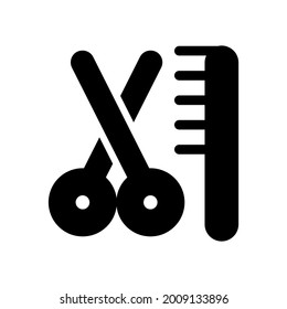 Colorful black and white pet grooming tool icons. Hairbrush, soap, shampoo, scissors, hair dryer, ear sticks. Cat and dog, animal hygiene set