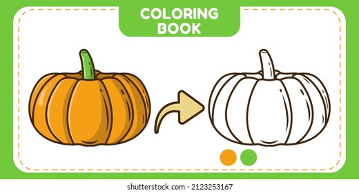 Colorido y blanco y negro calabaza manual dibujo caricatura doodle libro de colorear para niños