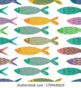 colorful and black and white seamless pattern fish