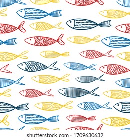colorful and black and white seamless pattern fish