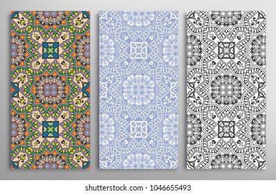 Colorful, black and white seamless patterns, floral geometric doodle texture for Wedding, Valentine's day, greeting card, Birthday Invitation. Decorative seamless ornamental backgrounds, lace border