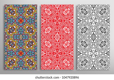Colorful, black and white seamless patterns, floral geometric doodle texture for Wedding, Valentine's day, greeting card, Birthday Invitation. Decorative seamless ornamental backgrounds, lace border
