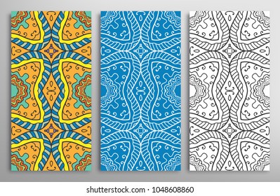 Colorful, black and white seamless patterns, floral geometric doodle texture for Wedding, Valentine's day, greeting card, Birthday Invitation. Decorative seamless ornamental backgrounds, lace border