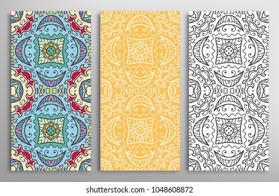 Colorful, black and white seamless patterns, floral geometric doodle texture for Wedding, Valentine's day, greeting card, Birthday Invitation. Decorative seamless ornamental backgrounds, lace border