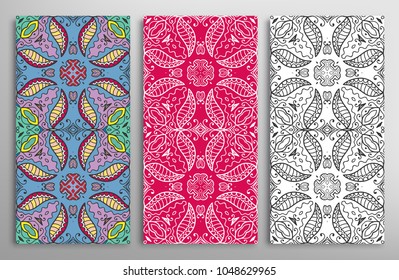 Colorful, black and white seamless patterns, floral geometric doodle texture for Wedding, Valentine's day, greeting card, Birthday Invitation. Decorative seamless ornamental backgrounds, lace border