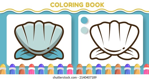 Colorful and black and white shell hand drawn cartoon doodle coloring book for kids