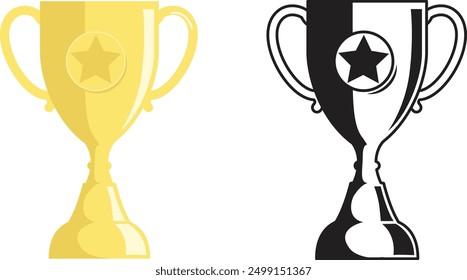 Colorful and black and white trophy vector: adjustable outline thickness for customization