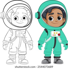 Colorful and black-and-white astronaut characters