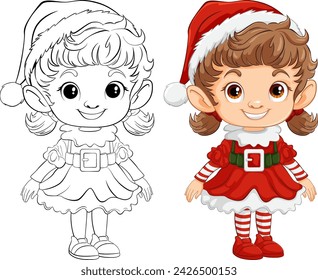 Colorful and black-and-white Christmas girl vector.