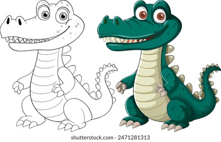 Colorful and black-and-white crocodile vector art