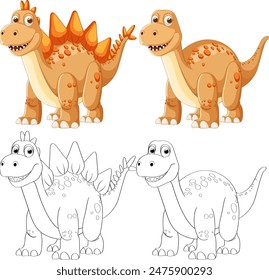 Colorful and black-and-white dinosaur drawings