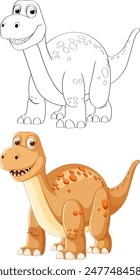 Colorful and black-and-white dinosaur illustration