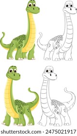 Colorful and black-and-white dinosaur illustrations for kids