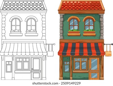 Colorful and black-and-white house vector illustration
