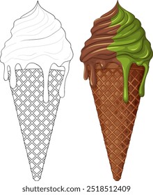 Colorful and black-and-white ice cream cones