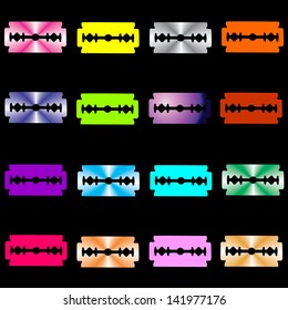 colorful Blade razor set on black background isolated. Vector illustration.