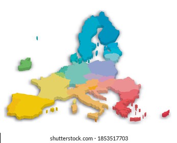 Colorful blank 3D vector map of EU, European Union. Member states after brexit in 2020.