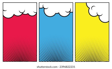 Colorful blank comic background set with halftone. empty dialog halftone background. Comic background cartoon style