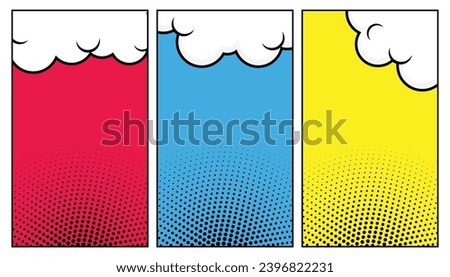 Colorful blank comic background set with halftone. empty dialog halftone background. Comic background cartoon style