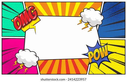 Colorful blank comic frame background template