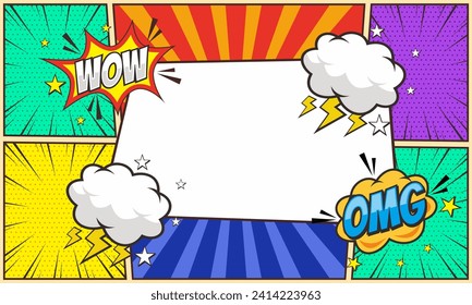 Colorful blank comic frame background template