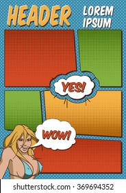 Colorful Blank Comics Template With The Smiling Girl