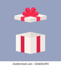 Caja de regalo en blanco colorido en diseño plano para usar como banner, afiche para publicidad