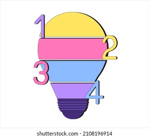 Colorful blank light bulb shape chart with number 1-4 isolated on white background. Template for presentation, message, announcement, infographic. Flat vector illustration. 