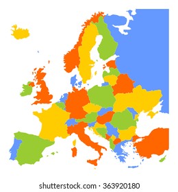 Colorful blank map of Europe. Vector illustration.