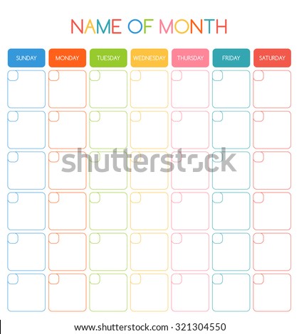 Colorful blank month planning calendar with place for dates and for your notes