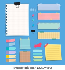 Conjunto vetorial de notas coloridas em papel em branco