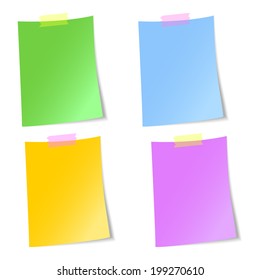 Colorful blank sheets of paper fixed with scotch