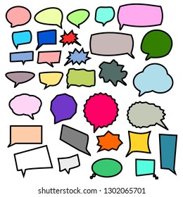 colorful blank speech bubbles, different shape set isolated on white background; vector illustration