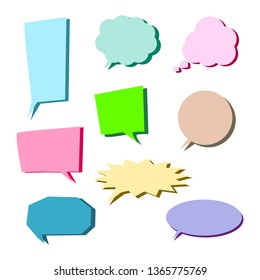 colorful blank speech bubbles, different shape set isolated on white background; vector illustration