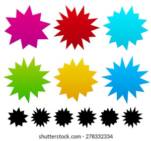 Colorful blank spiky, pointed exploding shapes. Vector