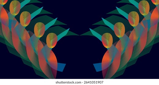 colorful blend line pattern with dark blue background.