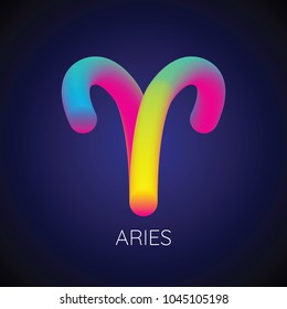 Colorful blending aries zodiac sign. Modern abstract 3D render design element. vector illustration.