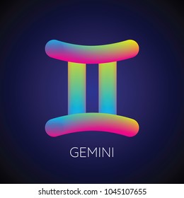 Colorful blending gemini zodiac sign. Modern abstract 3D render design element. vector illustration.