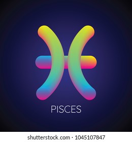 Colorful blending pisces zodiac sign. Modern abstract 3D render design element. vector illustration.