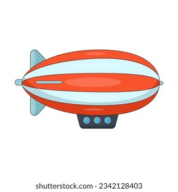 Ilustración vectorial blimp colorida. Dibujo de dibujos animados del transporte aéreo rojo y blanco para transportar pasajeros aislados en un fondo blanco. Aviones, transporte, concepto de viaje