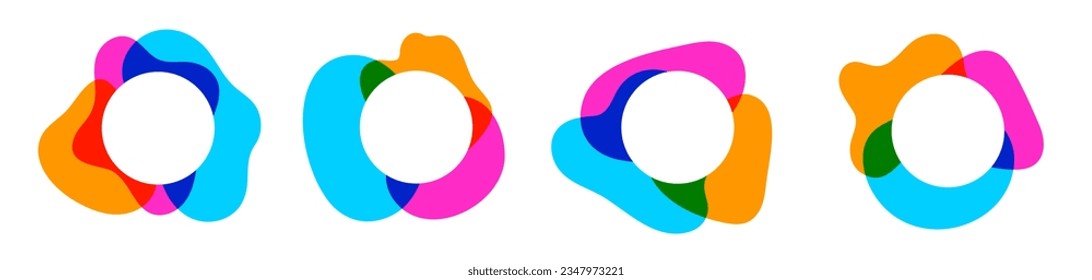 Colorful blob irregular shapes composition set. Organic form border frames collection