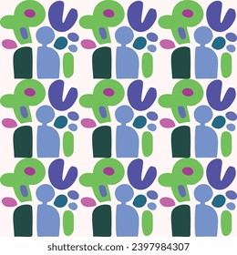 Colorful blob leaf for flat scandi style seamless vector kids pattern. Fun whimsical nature for boy baby wallpaper. Scandi block print bold funny print.