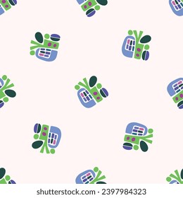 Colorful blob leaf for flat scandi style seamless vector kids pattern. Fun whimsical nature for boy baby wallpaper. Scandi block print bold funny print.